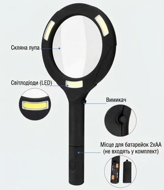 Ручная лупа с мощной COB LED подсветкой 3W 250 Lumens 9033 9033 фото