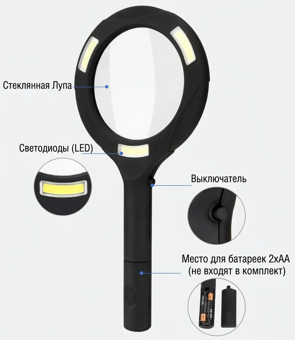 Ручная лупа с COB LED подсветкой 9033