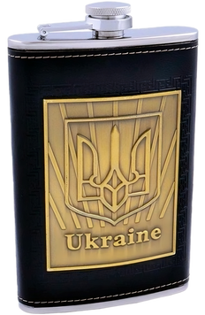 Фляга с набойкой Украина 🇺🇦 из нержавеющей стали обтянута кожей, 256мл D368 D368 фото
