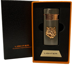 Зажигалка газовая "Тигры 🐅" (Турбо пламя 🚀, подарочная коробка 🎁) Jiebao Lighter HL-509 Black HL-509-Black фото