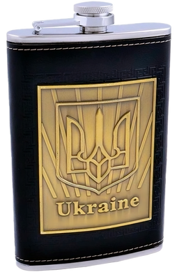 Фляга з набійкою Україна 🇺🇦 з нержавіючої сталі обтягнута шкірою, 256мл D368 D368 фото