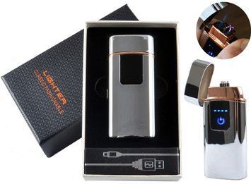 USB - Газовая Зажигалка (Острое пламя + две молнии) индикатор заряда HL-249 Silver ise HL-249-Silver-ise фото