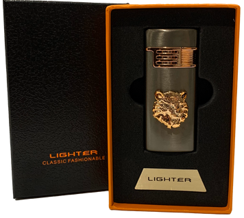 Газова запальничка "Тигри 🐅" (Турбо полум'я 🚀, подарункова коробка 🎁) Jiebao Lighter HL-509 Black HL-509-Black фото