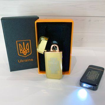Дуговая электроимпульсная USB зажигалка ⚡️Герб Украины (индикатор заряда🔋, фонарик🔦) HL-443 Gold HL-443-Gold фото