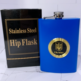 Фляга з нержавіючої сталі 9 oz (&asymp;270 мл) з гербом України, синя UKR-13 UKR-13 фото