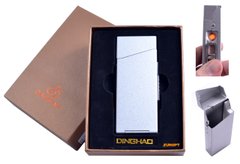 Портсигар з USB запальничкою в подарунковій упаковці (Під пачку сигарет Slim, Спіраль розжарювання) №4840 Silver