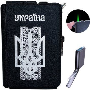Портсигар на 10 сигарет 🚬 з автоматичною подачею та запальничкою "Україна" (Турбо полум'я🚀) HL-153-6 HL-153-6 фото