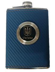 Фляга з харчової нержавіючої сталі (256 мл) обтягнута шкірою Ukraine 🇺🇦 TB-9 blue TB-9-blue фото