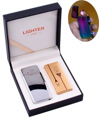 Електроімпульсна запальничка в подарунковій коробці LIGHTER (USB) №HL-122 Silver 1137144443 фото