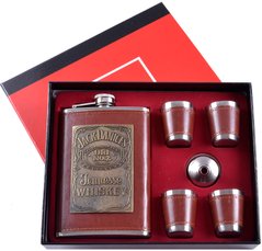 Подарочный набор 6в1 фляга с набойкой 'Jack Daniels' (обтянута кожей), 4 рюмки, лейка TZ-5 TZ-5-Jack-Daniels фото