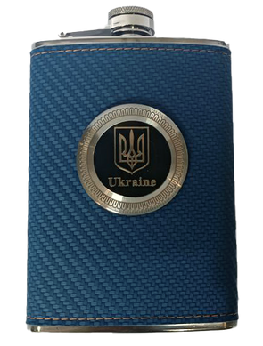 Фляга из пищевой нержавеющей стали (256 мл) обтянута кожей с набойкой Ukraine 🇺🇦 TB-9 blue TB-9-blue фото