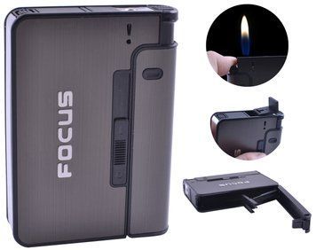 Портсигар на 10 сигарет із вбудованою запальничкою FOCUS XT-4938 Black XT-4938-Black фото
