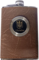 Фляга из пищевой нержавеющей стали (256 мл) обтянута кожей с набойкой Ukraine 🇺🇦 TB-9 коричневая TB-9-коричнева фото