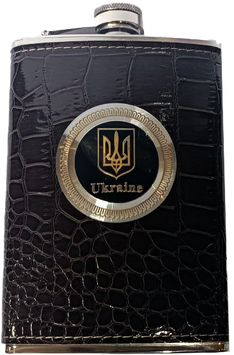Фляга из пищевой нержавеющей стали (256 мл) обтянута кожей с набойкой Ukraine 🇺🇦 TB-9 Старый крокодил 🐊 TB-9-Старий-крокодил-🐊 фото