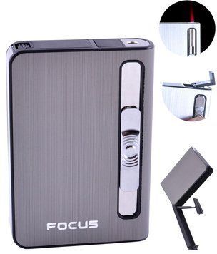 Портсигар + запальничка на 10 сигарет FOCUS (Турбо полум'я) HL-149 Black HL-149-Black фото