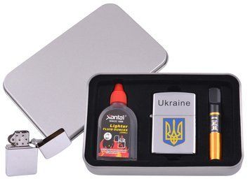 Запальничка бензинова в подарунковій коробці (Балончик бензину/Мундштук) Герб України XT-4927-1 XT-4927-1 фото