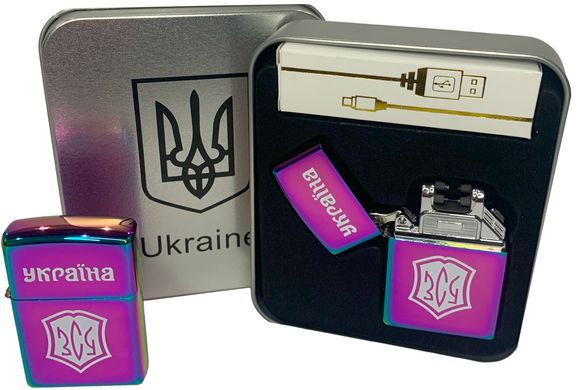 Дугова електроімпульсна USB запальничка ⚡️Україна ЗСУ (металева коробка) HL-445-Rainbow HL-445-Rainbow фото