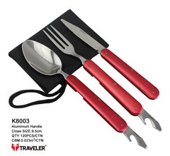 Туристический набор 3в1 Ложка, Вилка, Нож (120шт/ящ) K8003 (красный) K8003-(червоний) фото