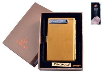 Портсигар + USB зажигалка (На 10 сигарет, Спираль накаливания) №4846 Gold №4846 Gold фото