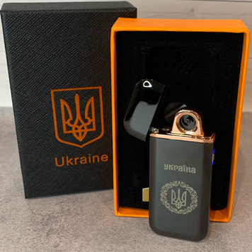 Дуговая электроимпульсная USB зажигалка ⚡️Герб Украины (индикатор заряда🔋, фонарик🔦) HL-442 Black HL-442-black фото