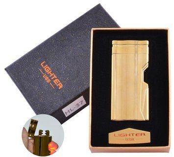 Электроимпульсная зажигалка в подарочной упаковке Lighter (Двойная молния, USB) HL-37 Gold HL-37 Gold фото