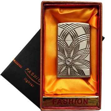 Газовая зажигалка Fashion Silver с узором и кристаллом (в подарочной коробке) D687 D687 фото