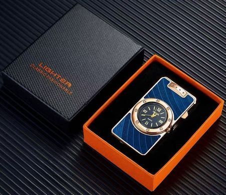 Газова турбо-запальничка 2-в-1 з кварцовим годинником HL-874 Blue HL-874 Blue фото