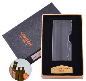 Электроимпульсная зажигалка в подарочной упаковке Lighter (Двойная молния, USB) HL-37 Black HL-37 Black фото