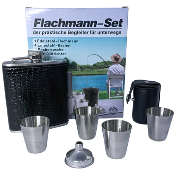 Подарочный набор Flachmann-Set: фляга 7 oz (210 мл) в отделке &laquo;под крокодила&raquo;, 4 рюмки и лейка QK5-3 QK5-3 фото