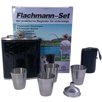 Подарунковий набір Flachmann-Set: фляга 7 oz (210 мл) в оздобленні &laquo;під крокодила&raquo;, 4 чарки та лійка QK5-4 QK5-4 фото