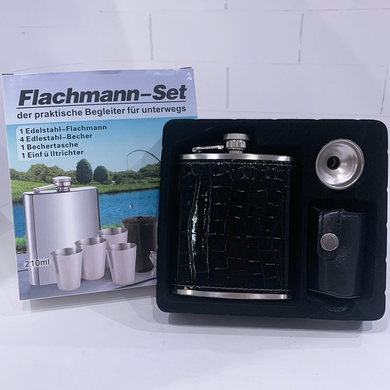 Подарунковий набір Flachmann-Set: фляга 7 oz (210 мл) в оздобленні &laquo;під крокодила&raquo;, 4 чарки та лійка QK5-4 QK5-4 фото