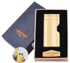 Электроимпульсная зажигалка в подарочной упаковке Lighter (Двойная молния, USB) HL-38 Gold HL-38 Gold фото