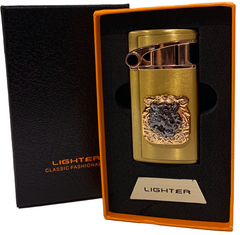Зажигалка газовая "Тигры" (Турбо пламя 🚀, подарочная коробка 🎁) Jiebao Lighter HL-503 Golden HL-503-Golden фото