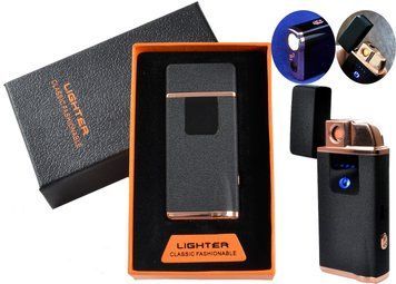 USB - Газовая Зажигалка (острое пламя + спираль накаливания) индикатор заряда, фонарь, тряска HL-253 Black HL-253-Black-sand фото