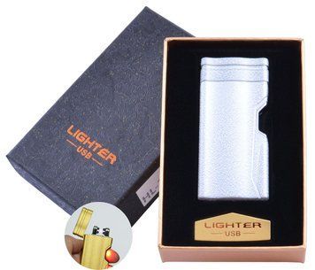 Электроимпульсная зажигалка в подарочной упаковке Lighter (Двойная молния, USB) HL-38 Silver HL-38 Silver фото