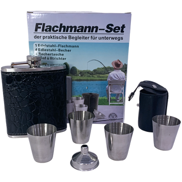 Подарунковий набір Flachmann-Set: фляга 7 oz (210 мл) в оздобленні &laquo;під крокодила&raquo;, 4 чарки та лійка QK5-6 QK5-6 фото