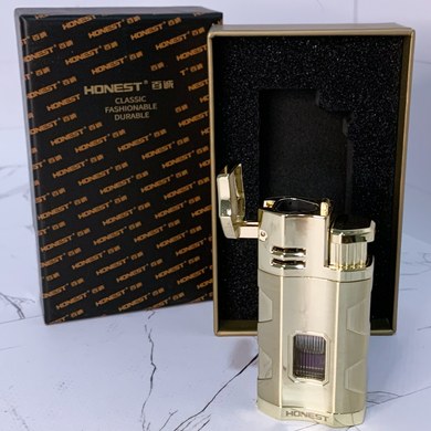 Газовая зажигалка HONEST для сигар (тройное турбо-пламя, пробойник) HL-852 Gold HL-852 Gold фото