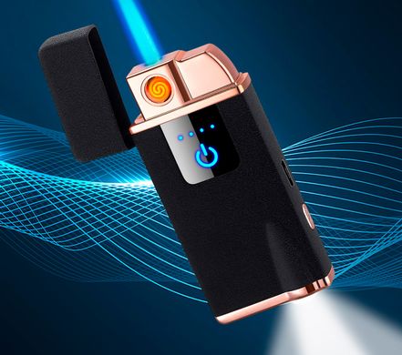 USB - Газова Запальничка (гостре полум'я + спіраль розжарювання) індикатор заряду, ліхтар, трясіння HL-253 Black HL-253-Black-sand фото