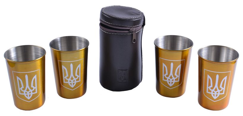 Рюмки из нержавеющей стали в кожаном чехле "Украина" (Золото, 4 шт) PQ-09 Б PQ-09 Б фото