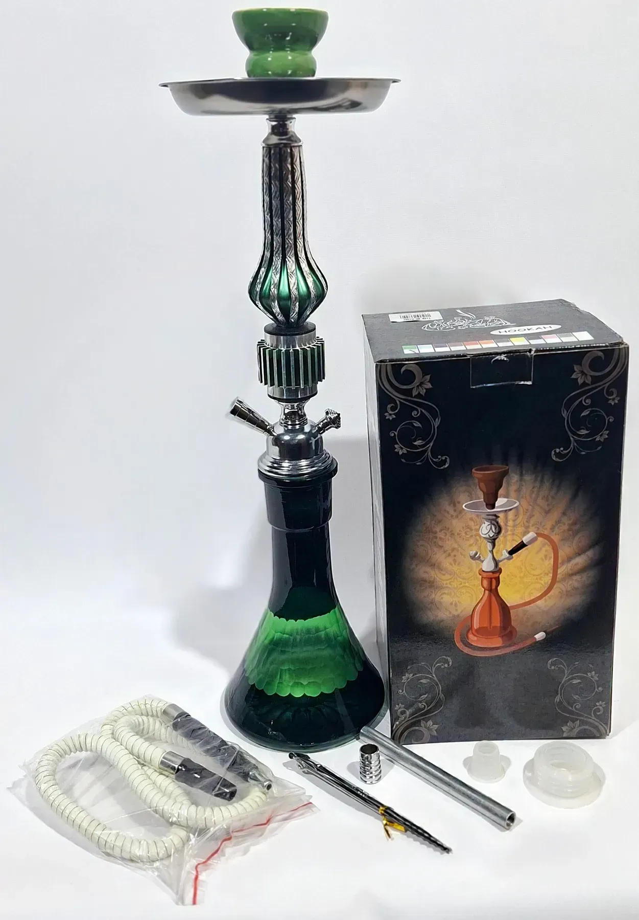 Кальян полный комплект HOOKAH 50 см зеленый изумруд