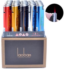 Зажигалка пластиковая в металлическом корпусе Laoban Цветные (турбо пламя) №822-20 822-20 фото