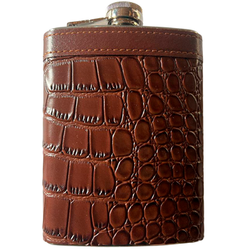Фляга объёмом 8 oz с кожаной декоративной отделкой под крокодила BP-8 Brown BP-8 Brown фото