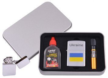 Запальничка бензинова в подарунковій коробці (Балончик бензину/Мундштук) Прапор України XT-4927-2 XT-4927-2 фото