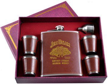 Подарочный набор 6в1 фляга (обтянута кожей), 4 рюмки, лейка "Jim Beam" TZ-6 Коричневый TZ-6-Коричневый фото