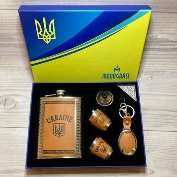 Подарунковий набір MOONGRASS 5в1 з флягою, чарками, брелоком, лійкою UKRAINE WKL-003 WKL-003 фото