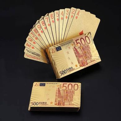 Карти гральні пластикові🃏 500 євро/ 54 шт/ 408-12 золоті 408-12-золоті фото