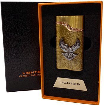 Газова запальничка "Орли 🦅" (Турбо полум'я 🚀, подарункова коробка 🎁) Jiebao Lighter HL-504 Golden HL-504-Golden фото
