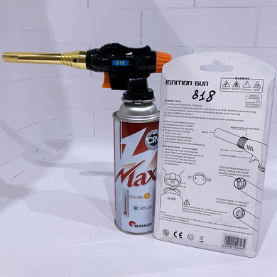 Газова пальник-насадка з латунним соплом IGNITION GUN 818 з п'єзопідпалом на цанговий балон 818 фото