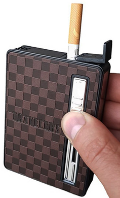 Портсигар на 10 сигарет з автоматичною подачею та запальничкою TRAVELERS (Гостре полум'я🚀) HL-155-1 HL-155-1 фото