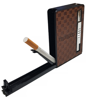 Портсигар на 10 сигарет з автоматичною подачею та запальничкою TRAVELERS (Гостре полум'я🚀) HL-155-1 HL-155-1 фото